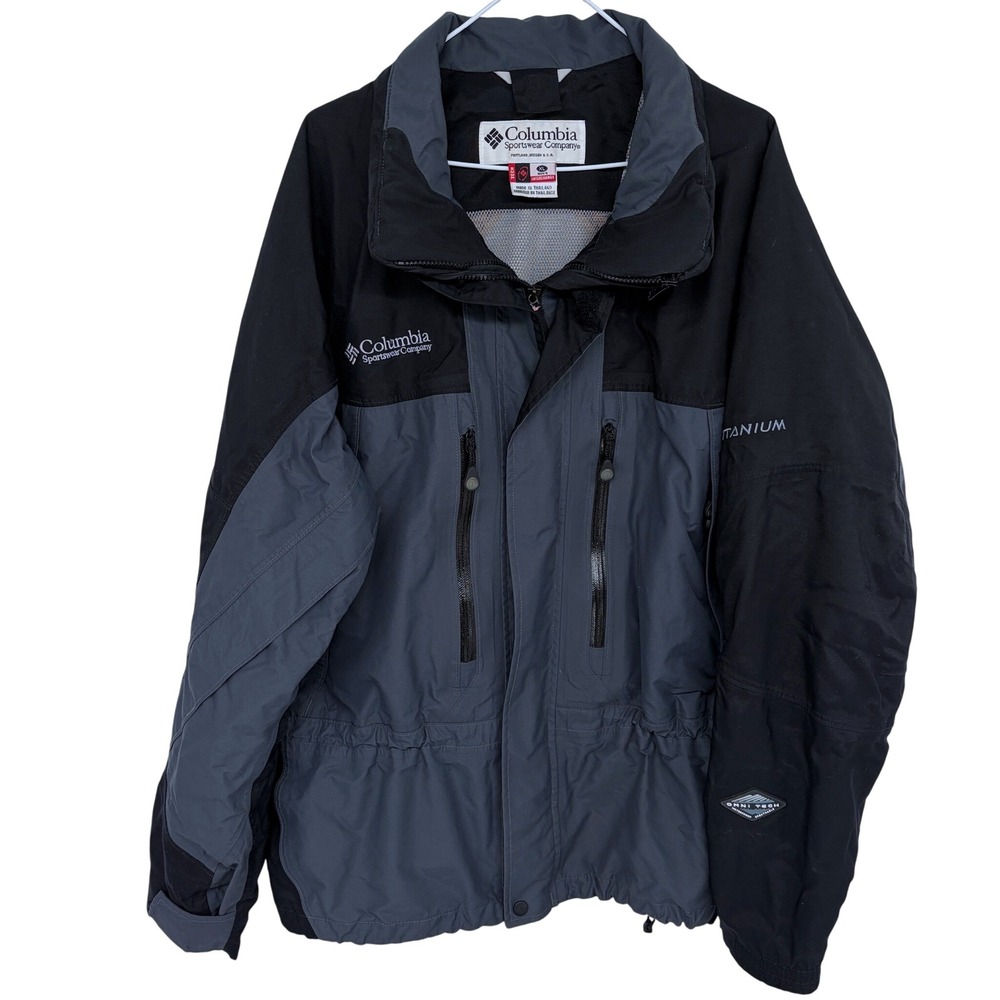 Columbia Titanium Omni Tech Ski Jacket Mens XL Black Grey Hooded‎ Vented Winter